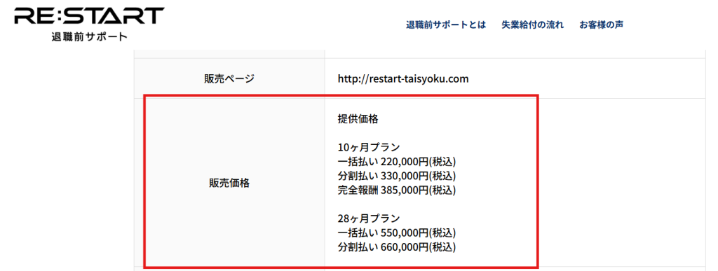 RE:STARTの利用料金表と全額返金保証の適用条件