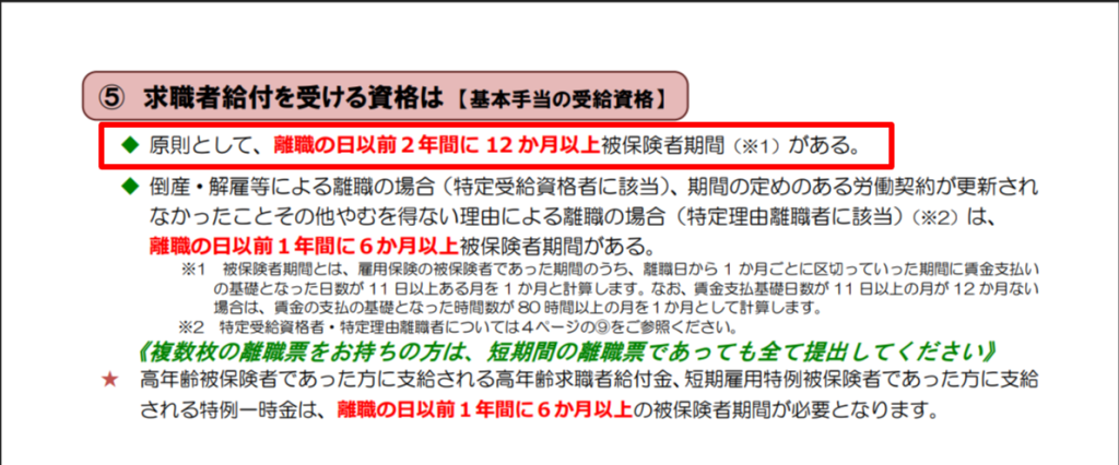 厚生労働省が定める失業保険（基本手当）の受給要件