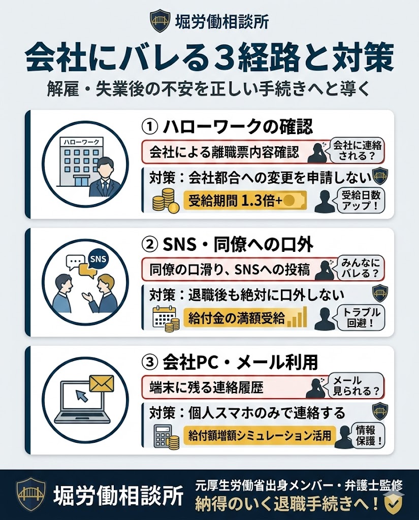 退職支援サービス利用が会社にバレる経路と、それを防ぐための具体的な対策。