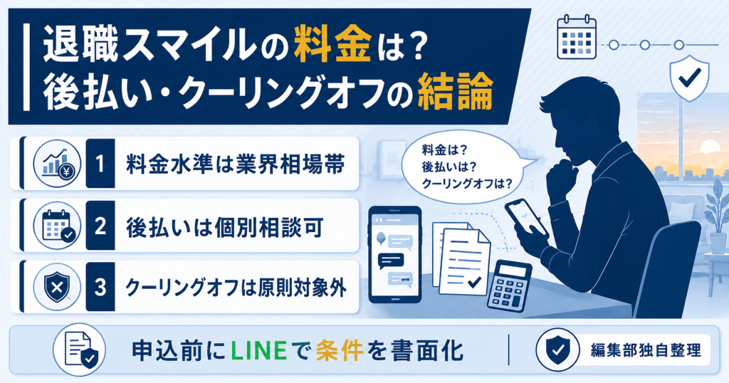 退職スマイルの料金・後払い・クーリングオフの結論を一目で整理した図解