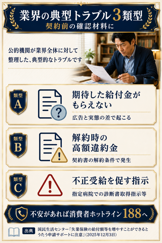 業界全体で報告されているトラブル3類型の整理図