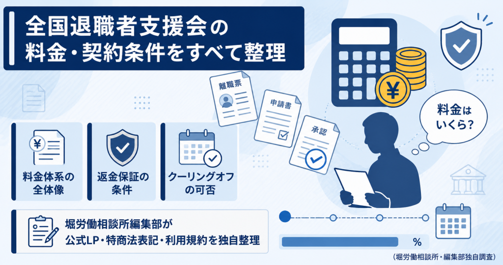 全国退職者支援会の料金・返金保証・クーリングオフを堀労働相談所編集部が整理した図解